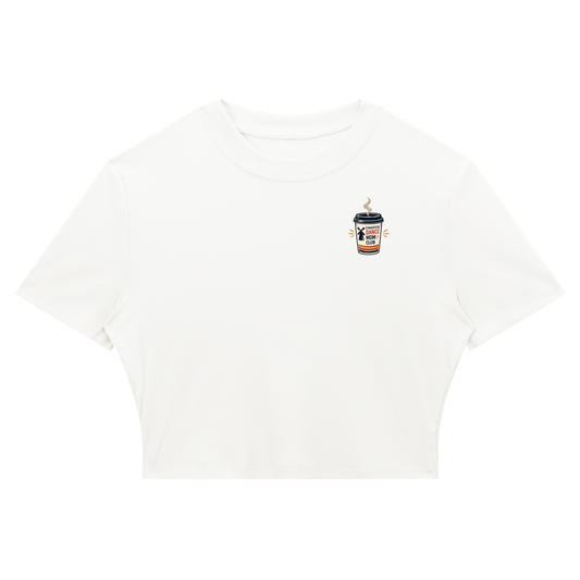 Exhausted But Caffeinated Dance Mom Ribbed Crop Tee